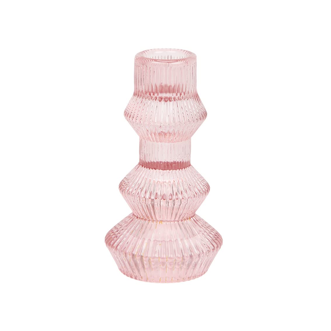 Talking Tables Pink Glass Candle Holder Ribbed 3-Tier Stand for Taper Candles – Elegant Pink Candlestick Holder for Dinner Parties, Valentines or Wedding Decorations, Ideas, 12cm