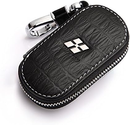 HAUTTON Car Key Holder Premium Leather Key Chain Bag Zipper Case Remote Wallet PJ27 black Crocodile pattern