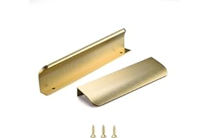 Satanga 5Pack Edge Finger Pull for Cabinets Kitchen Concealed Aluminum Flat Hidden Bar Pulls Drawer Pulls Easy to Install 4.72inch 120mm Overall Length Brushed Brass
