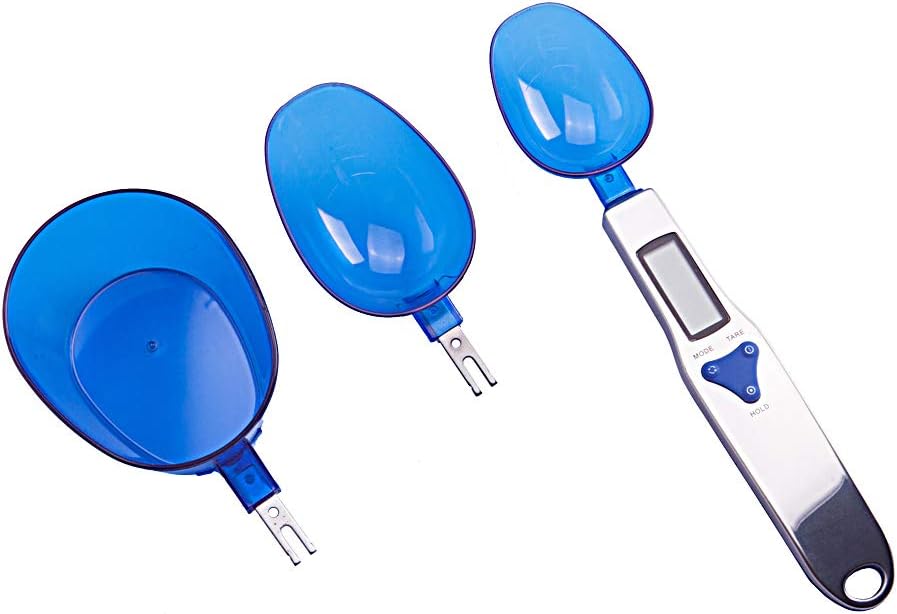 Spoon Scale, Mini Digital Kitchen Food Scales 0.1 Grams-500 Grams with 3 Detachable Blue Plastic Weighing Spoons Set for Cooking Baking, Flour, Spices, Medicine (LCD display)
