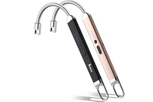SUPRUS Lighter Rechargeable USB Lighter Arc Electric Lighetrs with Safety Switch 360° Flexible Neck Flameless Grill Long Lighters for Candle Camping Cooking (Black+Champagne Gold)