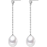 ZoVanHee Freshwater Pearl Earrings for Women – 925 Sterling Silver Long Earrings Natural Pearl Earrings Jewelry Gift for Women, Bride, Bridesmaids