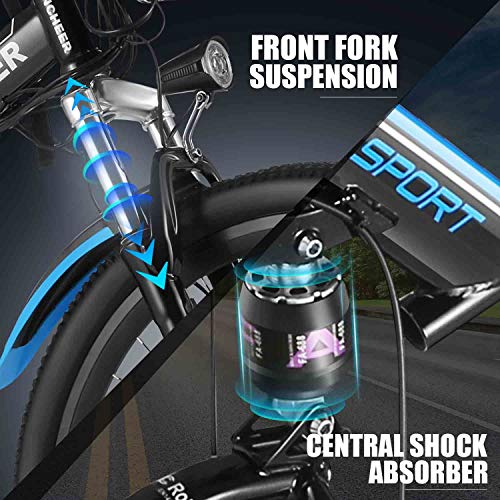 ANCHEER 26" Folding Electric Bikes for Adult, 26 inch Electric Mountain Bike Commuter Bicycle with 250W Motor 36V 8Ah Lithium Battery 21-speed Gear Dual Suspension - Image 7