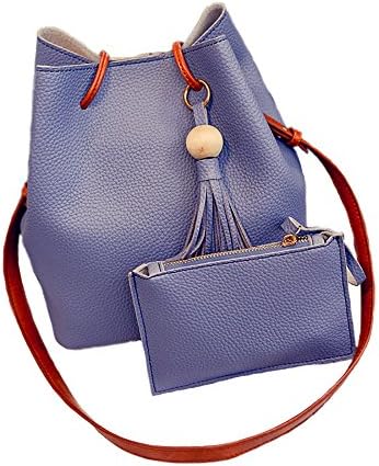 Cherry Roll Womens Cute 2 Piece a Set Pu Leather Shoulder Bag Tote Purse (Blue)