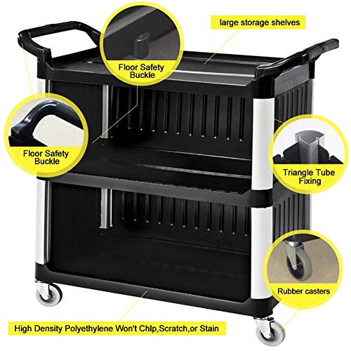 SHANGPEIXUAN Commercial Service Carts with Wheels Enclosed Utility Cart Heavy Duty 3 Shelf Rolling Service Black - Thumbnail 2