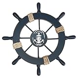 WINOMO Wood Pirate Ship Helm Wheel Home Nautical Wall Marine Decor(Dark Blue)
