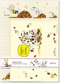Amazon 秋柄レターセット スヌーピー落ち葉遊び Des 676 636 33 便箋10枚 封筒5枚 ホールマーク レターセット 文房具 オフィス用品