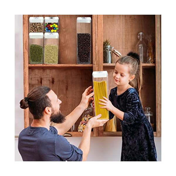 6-Airtight-Food-Storage-Containers-Set-Labels-Marker-Kitchen-and-Pantry-Storage-Ideal-for-Cereal-Spaghetti-Flour-Pasta-Clear-Food-Containers-with-lids Joejis Food Storage Containers with Lids Chalk Label and Pen - Stackable Airtight Tubs for Easy Cupboard Kitchen…