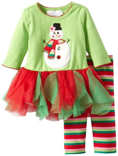 Bonnie Baby Girls Newborn Snowman Appliqued Tutu Legging Set, Green, 0-3 Months