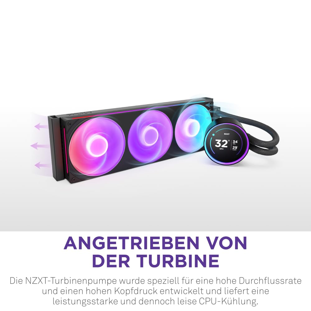 NZXT Kraken Serie – AIO CPU-Flüssigkeitskühler – Anpassbares LCD-Display – Hochleistungs-Lüfter – Kompatibel mit Intel® & AMD® Sockel – Elite 360 RGB – Schwarz 2