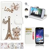 LG Aristo / LG LV3 MS210 / LG K8 (2017) Wallet Cases, AMASELL Glitter Bling Diamonds [Stand View] PU Leather Flip & Card Slots Holder Folio Wallet Cover, Bears tower