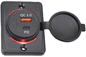 KMGDM Double Port Fast USB Chargers with QC3 0 & Type C 12 24V Wide Electric Waterproof Design Not Drill for Car Boat