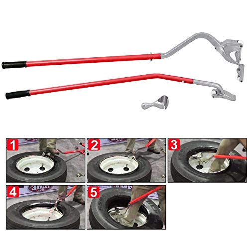 Goplus Tire Changer, 17.5" to 24" Steel Tire Mount Demount Tool Kit, Tubeless Truck Bead Breaker Manual Tire Changing Tool (Red)