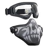 XCYT Tactical Airsoft Mask Adjustable Half Face Mask Steel Mesh Mask and Goggles Set for Hunting, Shooting, Paintball