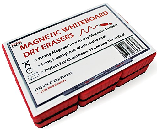 12-Pack of Premium Magnetic Dry Erase Erasers | Divine Kinetics | Magnetic Whiteboard & Chalkboard Erasers | Dry Erasers for White Boards | Perfect Erasers for the Classroom, Home or Office! (Red)