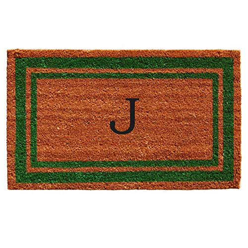 Calloway Mills Green Border 18" x 30" Monogram Doormat, Natural/Green (Letter J)