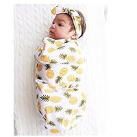 Makaor Swaddle Blanket Newborn Baby Sleeping Swaddle Muslin Wrap Headband Set Receiving Blankets for 0-12 Months Baby (Size: 65cmx 30cm / 25.6X 11.8 Inch, Yellow)