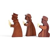 Nambe Holiday Nativity Three Wise Men Set - Designed by Alvaro Uribe, Gold-Plated Accents and Gift-Bearing Figures - Religious Christmas D&eacute;cor, Acacia Wood Display - Includes 3 Kings in Assorted Sizes