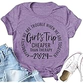 Aoswep Girl's Trip 2024 Letter Print Women Slogan T-Shirt