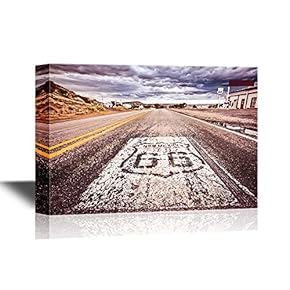 Canvas Wall Art - Route 66 with House Behind - Gallery Wrap Modern Home Art | Ready to Hang - 12x18 inches