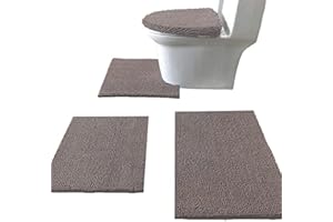 Madeals Chenille Bath Rug Set 4 Piece with Toilet Lid Cover and Rug Set Combo, Soft Shaggy Bath Rug Set 3 Piece and U-Shaped 