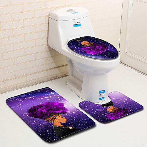 3 Pieces Bathroom Rug Mat Set Clearance - Iuhan African Women Skidproof Toilet Seat Cover Bath Mat Lid Cover- Bathroom Non-Slip Pedestal Rug + Lid Toilet Cover + Bath Mat (C)