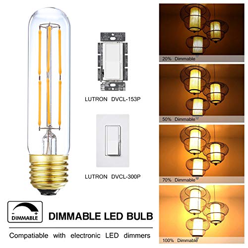 LEOOLS T10 Led Bulb, 6W Dimmable Led Tubular Bulbs, 60 Watt Incandescent Bulb Equivalent, 2700K Warm White,600LM, Clear Glass, E26 Base Lamp Bulb, for Cabinet Display Cabinet etc,6 Pack. - Thumbnail 3