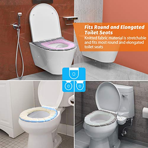 Homatee Cloth Toilet Seat Cover Stretchable Toilet Pads Bathroom Warmer Soft Available for Four Seasons, Washable Reusable Cloth Toilet Seat Cover Pads（4 Pack）