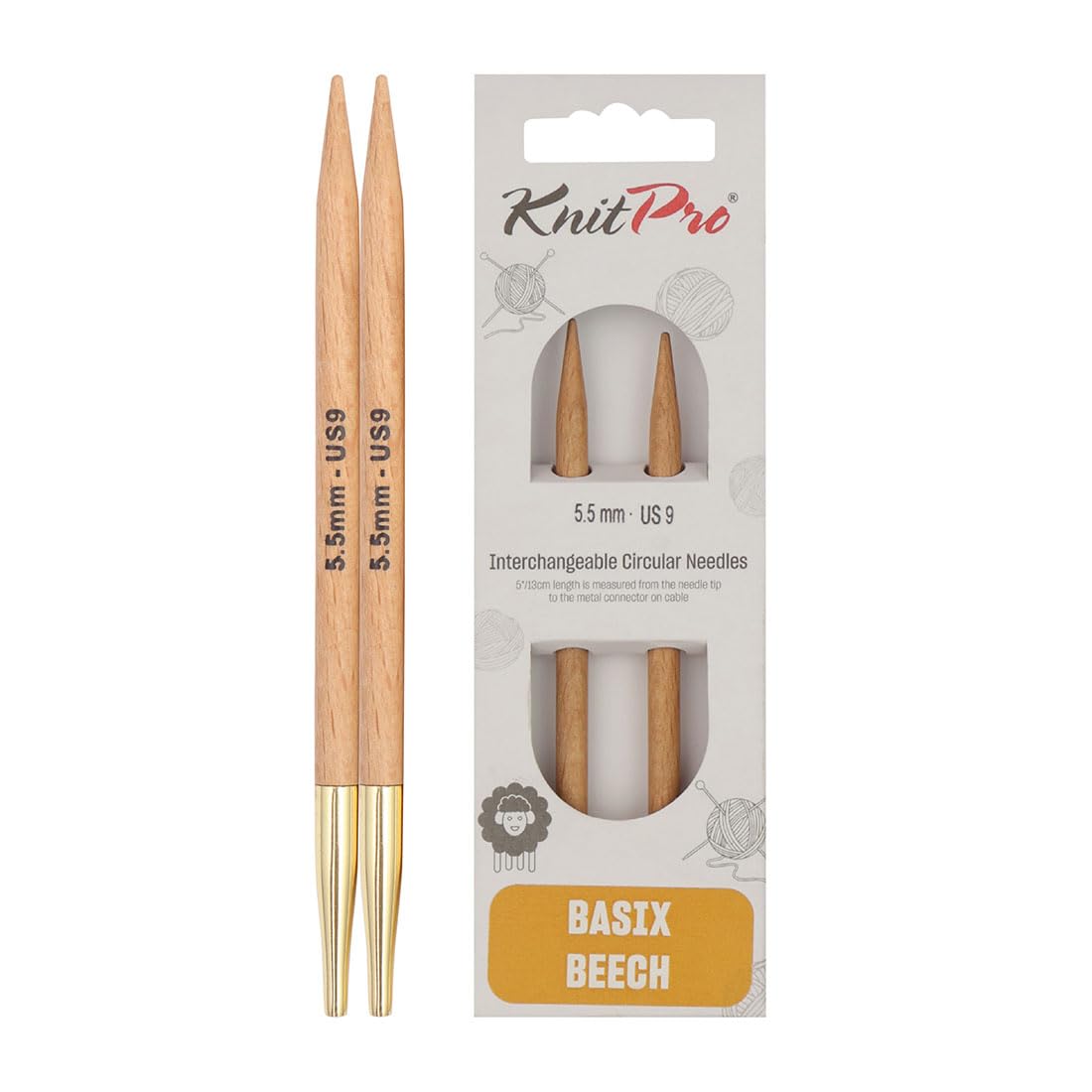 KnitPro Basix Beech Interchangeable Circular Needles 5" (13cm) | 5.50mm
