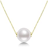 DENGGUANG 18K Gold Pearl Pendant Necklaces Freshwater Cultured Single Pearl with Sterling Silver Chain Gifts for Women Wife Mom