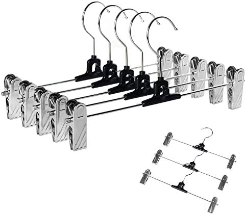 YCLOVE 12 PACK Stackable Pant Hangers Clothes Trousers Jean Skirt Slacks Hangers Boot Clips W/2 360° Swivel Adujstable Clips Non-Slip Stainless Iron Anti-Rust