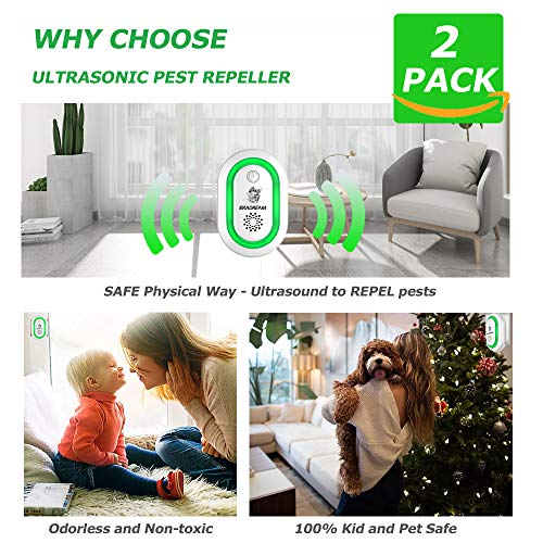 Eradream Pest Repeller Plug in, Electronic Pest Repellent Ultrasonic for Pest Reject, Newest Mice Control Indoor Use Non-toxic for Bug Spider Rodent Ant Mosquito Roach No Kill(2 Pack)