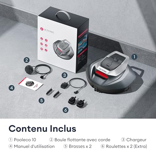 Ultenic Pooleco 10 Robot Swimming Pool, 90 Min, 80 m², Wireless Pool Robot, Self Parking, 3 Hours Quick Charge, Hookless Recovery Design, Suitable for a Wide Range of Pools
