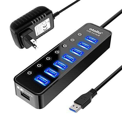 Powered USB Hub 3.0, Atolla 7-Port USB Data Hub Splitter with One Smart Charging Port and Individual On/Off Switches and 5V/4A Power Adapter USB Extension for MacBook, Mac Pro/Mini and More. (Best Non Powered Usb Hub)