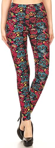 Expert Design Women's Plus Red &amp; Blue Sugar Skulls Pattern Printed Leggings
