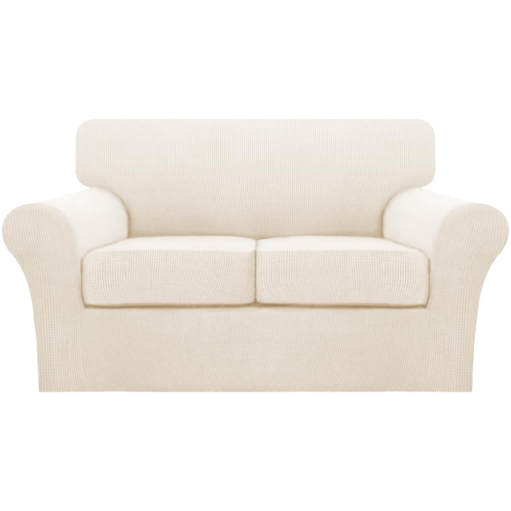 Photo 1 of Turquoize 3 Piece Sofa Covers for 2 Cushion Couch Sofa Slipcover Soft Couch Cover for Dogs-Washable Sofa Furniture Cover with 2 Individual Cushion Covers, Thick Jacquard Fabric (Loveseat, Cream)