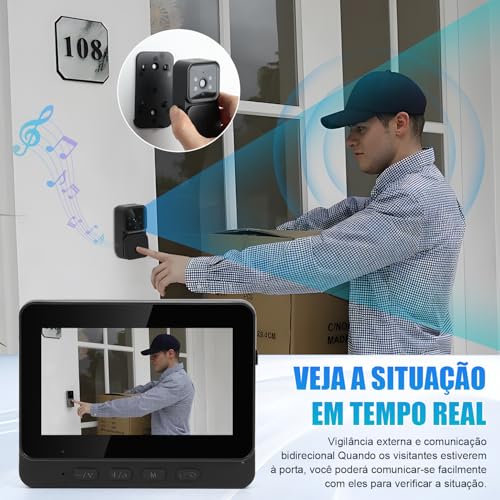 Wire Less Visual Intercom Campainha com Tela, Campainha Inteligente Sem Fio com Vídeo Porteiro, Camera Campainhas de Vídeo Doorbell, Campainha Visual Inteligente, Campainha de Vídeo Porteiro Sem Fio