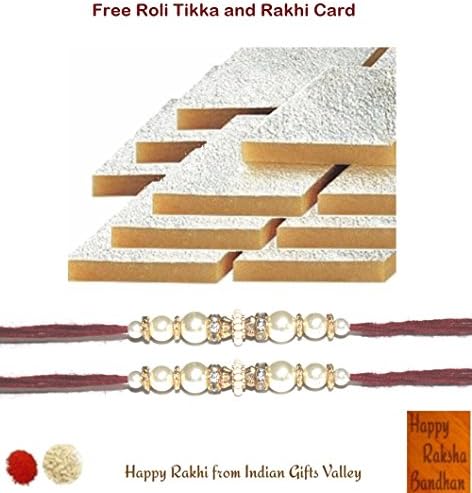 Rakhi Sweets - Set of Beautiful Rakhi with Kaju Katli - Free Roli Tikka and Rakhi Card