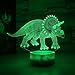 Dinosaur Illusion Night Light for Kids Birthday Gifts Optical Desk Lamp Table Touch Nursery Triceratops Walking Animals Party Western Children Room Decor 7 color Changing USB Crackle New Year Noew You