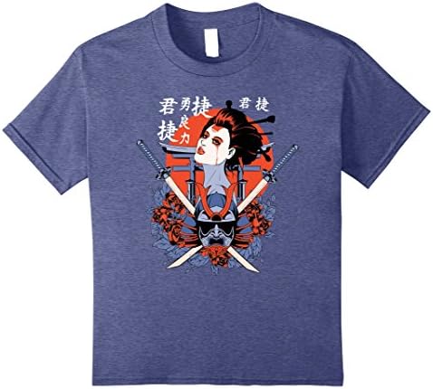 Kids Geisha Tshirt - Vintage Traditional Japanese Art Print Tee 12 Heather Blue