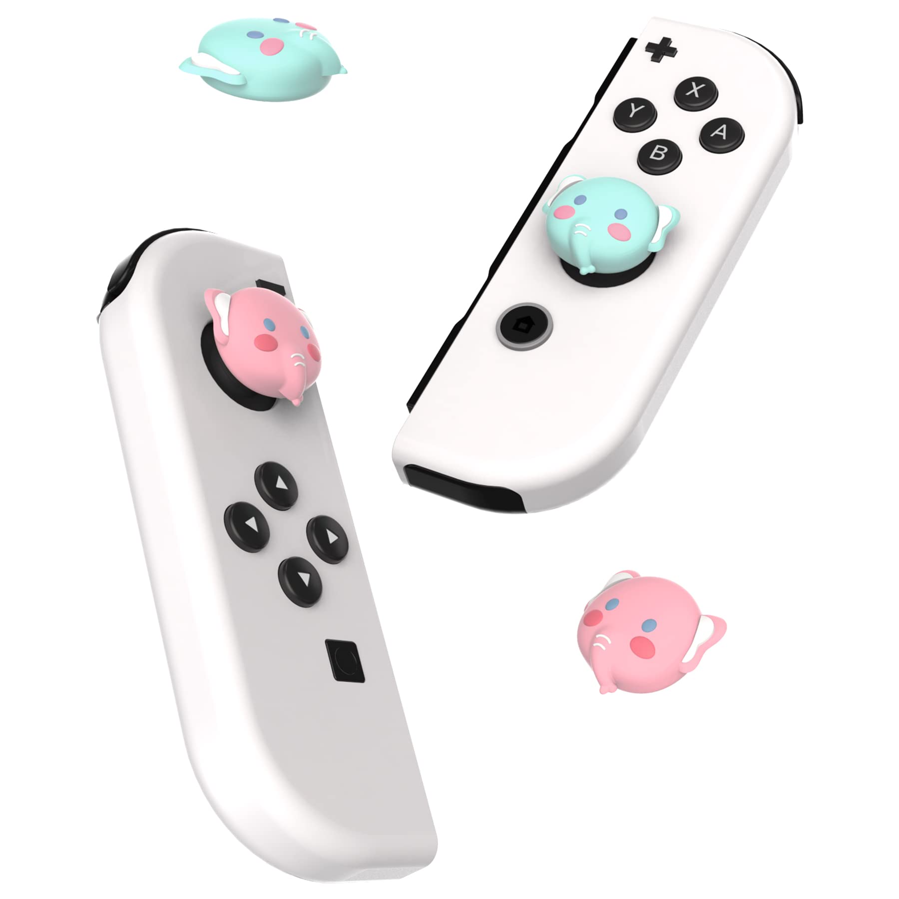 PlayVital Joystick Caps for Nintendo Switch, Thumbstick Caps for Switch Lite, Analog Cover for Switch OLED Joycon Thumb Grip Caps for Switch & Switch Lite & Switch OLED - Chubby Elephant