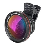 2 in 1 58MM mobile phone lens kit SLR camera lens 0.5X super Wide Angle Lens + 13X Macro Lens Professional HD camera lens for iPhone, most smartphone, iPad universal Clip-On Black