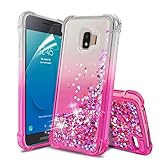 Tmacker Samsung Galaxy J2 Case 2019,Galaxy J2 Core/J2 Pure/J2 Dash Phone Case w/HD Screen Protector,Slim TPU Glitter Quicksand Four Corner Shockproof Protective Phone Cover for Girls Women-Pink
