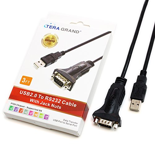 Tera Grand Premium USB 2.0 to RS232 Serial DB9 3 Ft Adapter Cable - Supports Windows 10, 8, 7, Vista, XP, 2000, 98, Linux and Mac - Built with FTDI Chipset and Hex Jack Nuts
