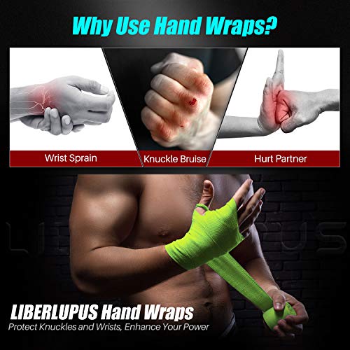image for Liberlupus Elastic Professional 120 & 180 Inches Boxing Hand Wraps for