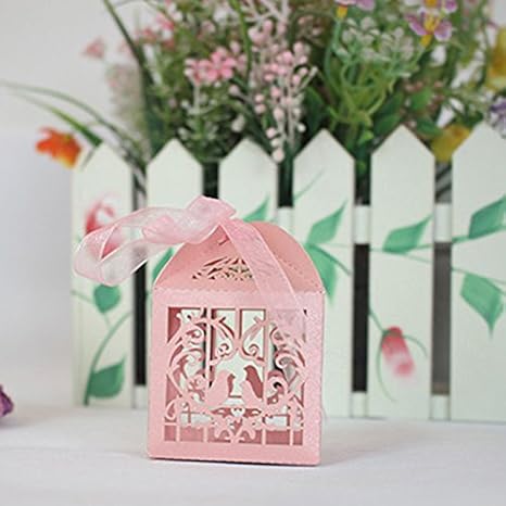 Amazon Com Zorpia 50pcs Laser Cut Birdcage Wedding Favor Box Candy Box Baby Shower Box Wedding Favors And Gifts Box Bomboniere With Ribbons Bridal Shower Wedding Party Favors Zra0168935 Pink Home Kitchen