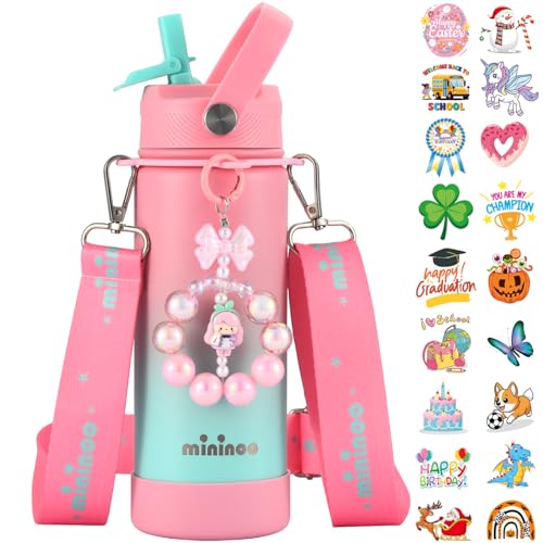 Mininoo Kids Water Bottle with Straw Lid 18 oz