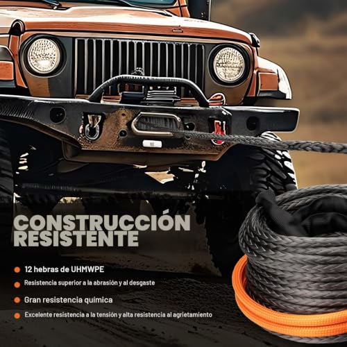 SHALL Tow Straps and Ropes, Synthetic Winch Rope 12mm x 28m Long, 16 Ton (35500 LB), Protective Cover, Forged Winch Hook and Safety Strap