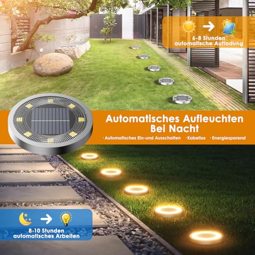 Solar Ground Lights for Garden/Walkway/Lawn/Driveway - Pack of 8 - Warm White