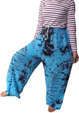 "HITHOT" **UNIQUE BUY THIS ONE GET THIS ONE**GENUINE FINE COTTON RAYON TIE DYE FISHERMAN YOKA PANTS HIPPIE BAGGY TROUSERS FREE SIZE FIT FOR 29 - 39 INCHES ADJUSTABLE LENGTH 47 INCHES